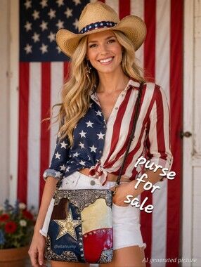 P&G Leather Texan Patriotic Crossbody Purse 12x13"